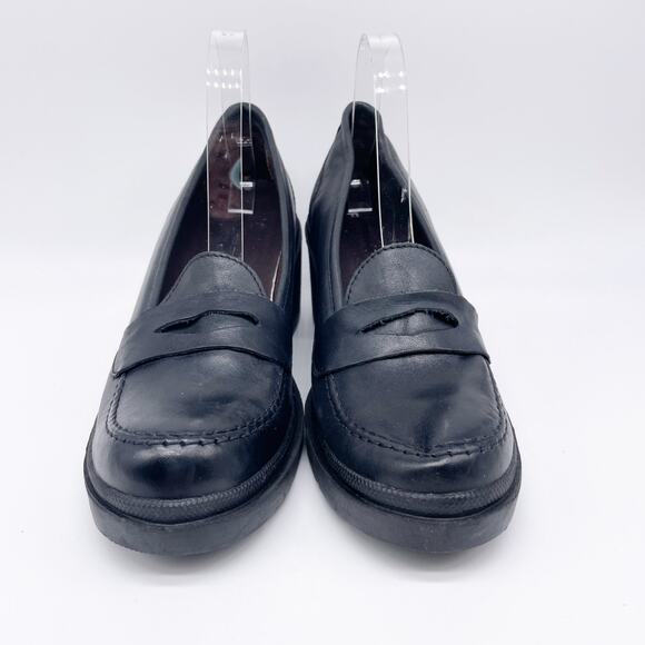 Sandro Moscoloni Woman's Black Leather Block Heel Penny Loafers Size 9M - Picture 2 of 11